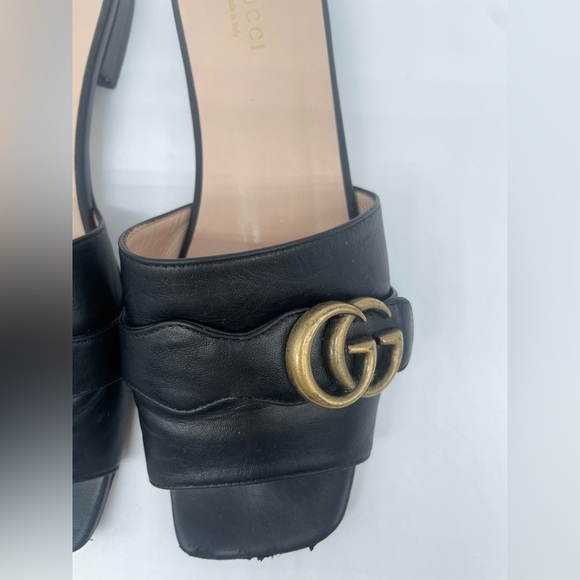 Gucci Black leather Marmont Double G Slide Sandals EU 37.5 US 7.5 - Picture 5 of 12